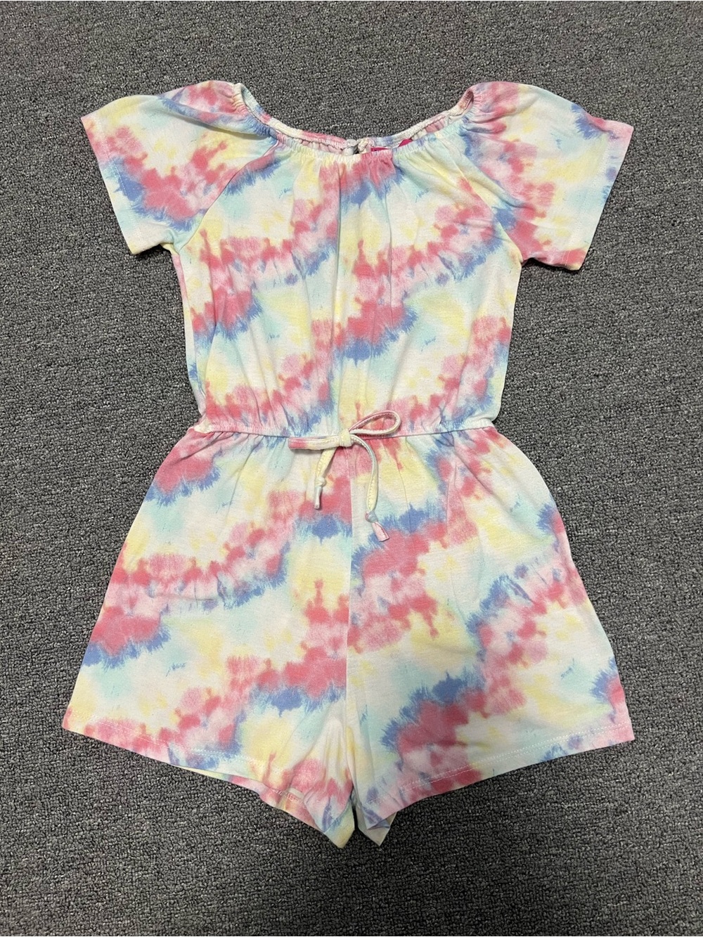 Girls Short Sleeve Tie-Dye Romper in Pink, Blue & Yellow